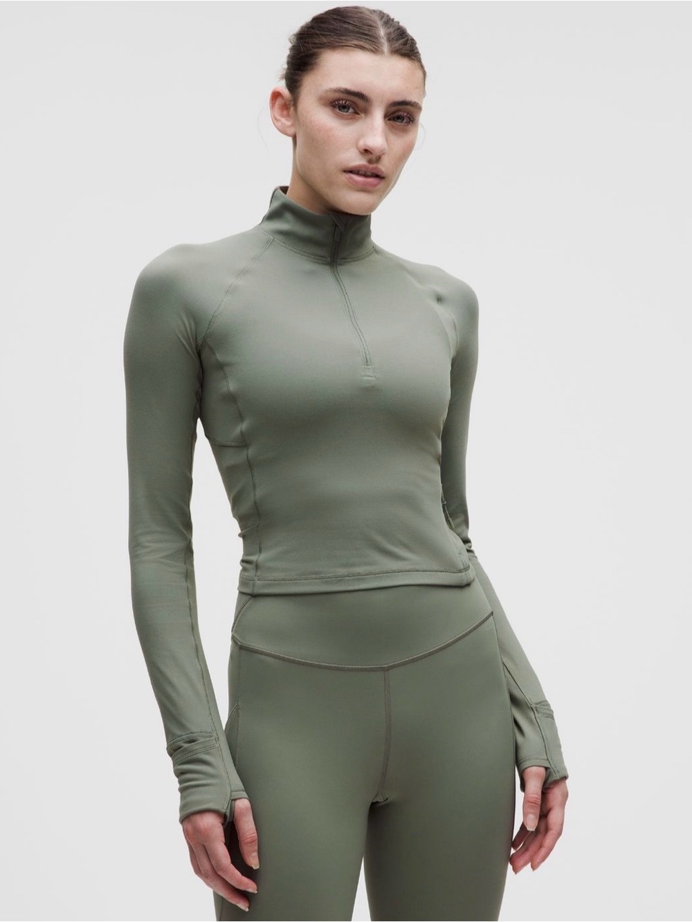 Lululemon Rulu Cropped Half Zip Green Shirt Long Sleeve Mock Neck Women’s Top